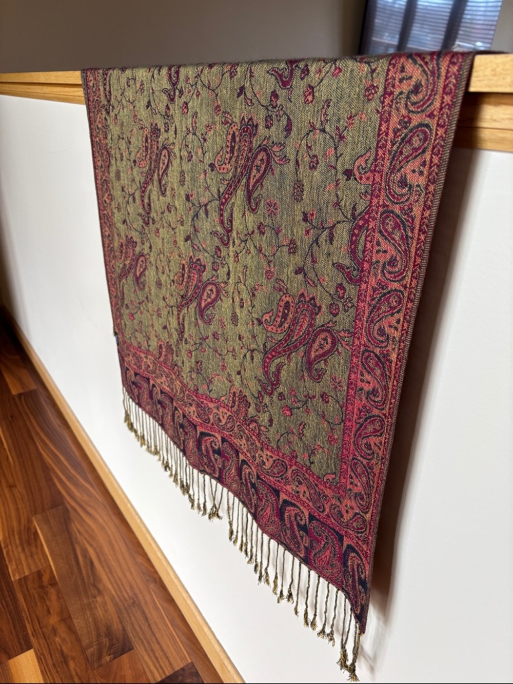 NEVER USED Pashmina Scarf/Wrap, 27x72,   Red Gold Brown Black, Beautiful Elegant